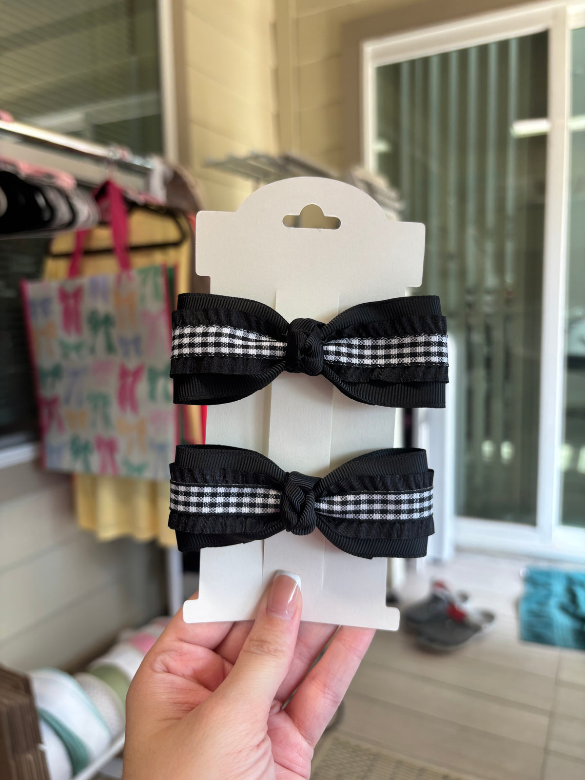 3” Black Gingham Bowtie Piggies